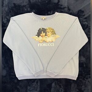 *SOLD* Fiorucci Angels Crop Sweatshirt Blue Cherubs Cotton Top Italy Size Small